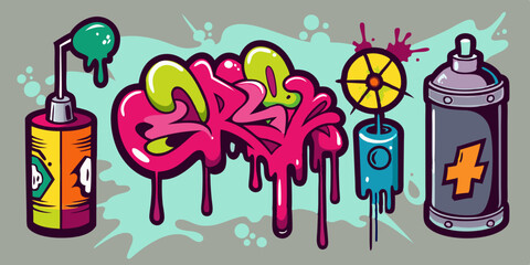Spray graffiti element set, vector can splatter brush drip freehand kit, urban street black grunge. Cool hand writing stain splash, dirty messy airy ink stroke and circles. Spray graffiti dark splash