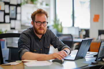 Fototapeta premium Young business employee working in modern office 