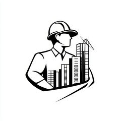 A black and white logo of a city with a crane in the middle
