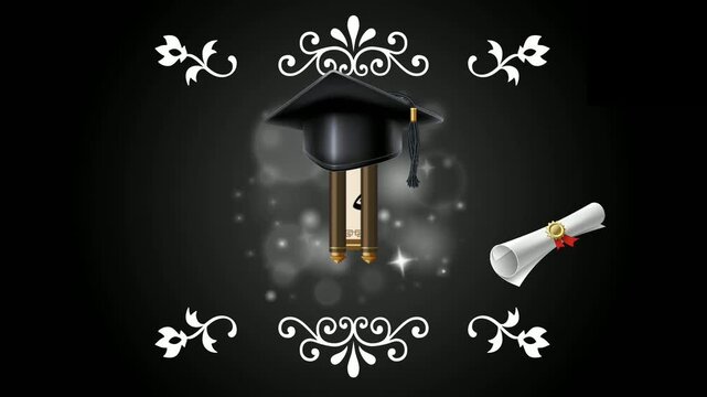 Alf Mabrouk Al Najah, Arabic Graduation Congratulations Animated text with white Ornaments. Suitable for Online greeting graduation, messages . Translation: Happy Graduation.