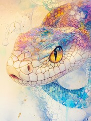 Rainbow colored snake in the sand, in the style of holographic, AI generated