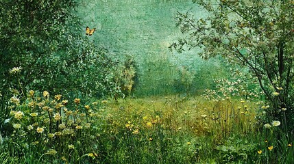 Peaceful Meadow with Wildflowers and Distant Trees
