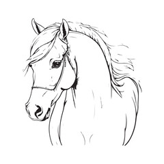 line art horse on white background. sketch style. Vector graphic icon animal.