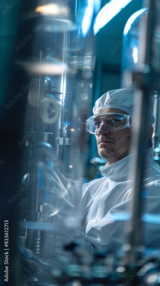 Aufkleber a laboratory technician in a white suit focuses intently on complex scientific apparatus, ensuring p