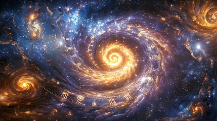 Fototapeta premium Ethereal Holographic Spiral Galaxy Visualizing the Cosmic Interpretation of Time