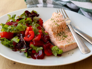 boiled salmon with salad