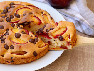 Plum and chocolate sponge cake