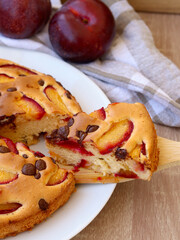 Plum and chocolate sponge cake