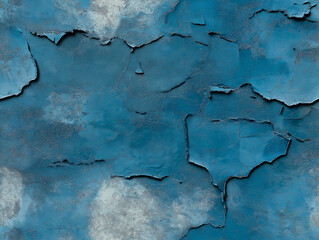 A textured seamless pattern with peeling blue paint on a weathered surface, showing cracks and layers for an aged, rustic look, suitable for backgrounds with an industrial or vintage theme.