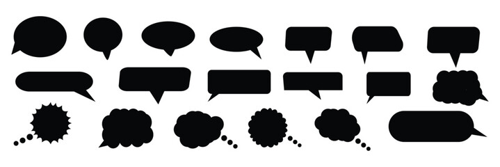 Set of speak bubble text, chatting box, message box outline cartoon vector illustration design. Balloon doodle style of thinking sign symbol.
