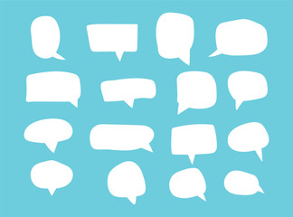 Fototapeta premium Set of speak bubble text, chatting box, message box outline cartoon vector illustration design. Balloon doodle style of thinking sign symbol. 