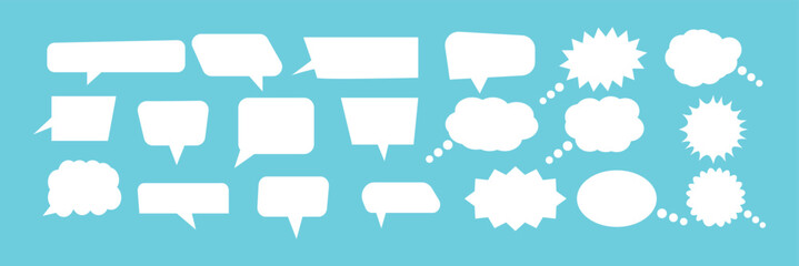 set of speech bubbles or dream clouds for dialog.  Blank empty vector white speech bubbles. Speak bubble text, chat or massage box.