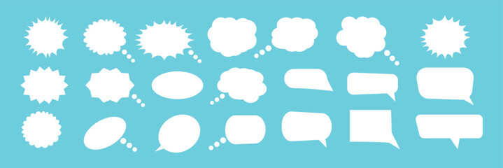 set of speech bubbles or dream clouds for dialog.  Blank empty vector white speech bubbles. Speak bubble text, chat or massage box.