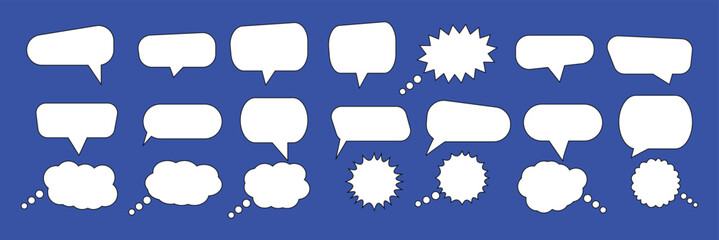 set of speech bubbles or dream clouds for dialog.  Blank empty vector white speech bubbles. Speak bubble text, chat or massage box.
