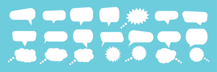 set of speech bubbles or dream clouds for dialog.  Blank empty vector white speech bubbles. Speak bubble text, chat or massage box.