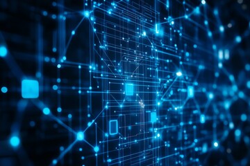 Fototapeta premium Abstract digital grid with glowing blue lights, representing technology, data, and communication networks in a futuristic design.