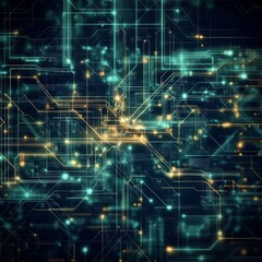 Obraz premium Abstract digital network background with glowing circuits and connections. Futuristic technology and cybersecurity concept.