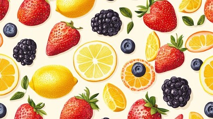 Colorful seamless pattern of vibrant fruits, creative and fresh design for textiles
