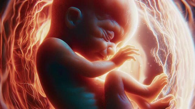 Dolly in on human fetus in the womb. Pro-life, pregnancy, birth topics.