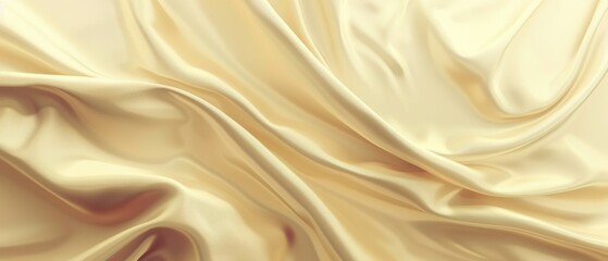 Obraz premium A close-up view of smooth, luxurious satin fabric in a soft golden hue, showcasing elegant folds and a rich texture.