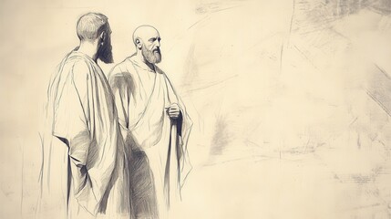 Fototapeta premium Exodus:The Priestly Garments,The Priestly Garments: Moses and High Priest Examine Robe's Intricate Embroidery - Biblical Illustration, Bible Wall Art, Beige Background