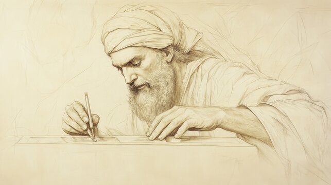 Exodus:Bezalel and Oholiab,Bezalel Creates Detailed Designs on Altar of Incense with Precision - Biblical Illustration, Bible Wall Art, Beige Background