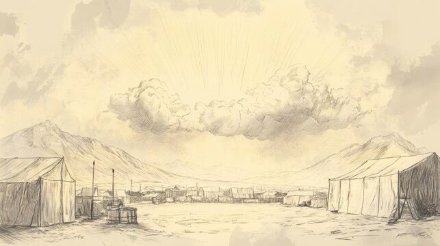 Exodus:The Tabernacle Erected and the Glory of the Lord, Exodus Story: God's Presence Descending Upon Tabernacle - Bible Wall Art Illustration