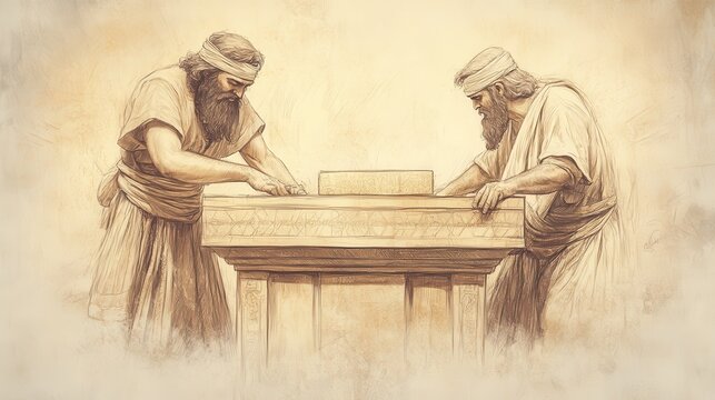 Exodus:The Ark, Table, and Lampstand, Exodus Story: Bezalel and Oholiab Crafting Table for Bread of Presence - Bible Wall Art Illustration