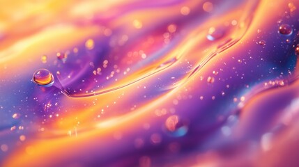 Fototapeta premium Colorful abstract liquid with swirling patterns and droplets in vibrant shades
