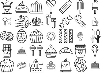 A Collection Of Sweets And Candies Icons Collection Isolated Silhouette Solid Icons Including Dessert,Snack,Candy,Cake,Sweet Business Infographic Elements Logo Vector Illustration