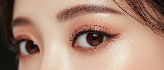 Obraz premium Close-up of a Woman's Eye with Makeup and Eyelashes