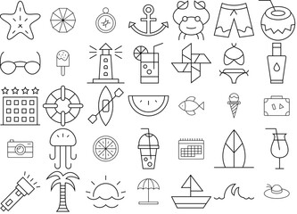 A Collection Of Summer Holidays Icons Collection Isolated Silhouette Solid Icons Including Beverage,Travel,Coconut,Juice,Drink Infographic Simple Vector Illustration Logo