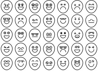 Set Of Smiley Icons Silhouette Vector Logo Design Containing Emotion,Emoticon,Emoji,Smiley,Happy Stroke Icon Collection. Vector Illustration