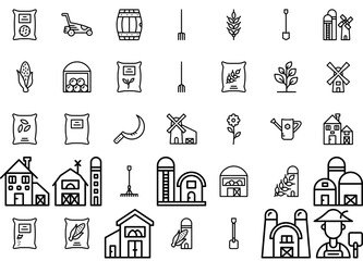 A Collection Of Smashicons Farming Outline Isolated Silhouette Solid Icons With Farming,Nature,Agriculture,Tractor,Garden Vector Icons Illustration Collection