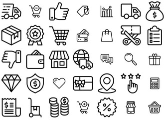 A Collection Of Shopping E Commerce Icons Silhouette Vector Logo Design Containing Shopping,Money,Logistics,Cart,Shop Pictograms And Infographics Design Elements Vector Illustration