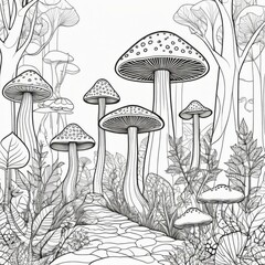 fantasy mushrooms coloring page