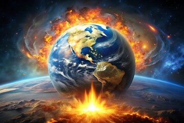 Global With Fire, Earth Falling Galaxy, Universal Space Background, Copy Space...,
