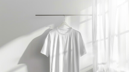 white t-shirt on a hanger