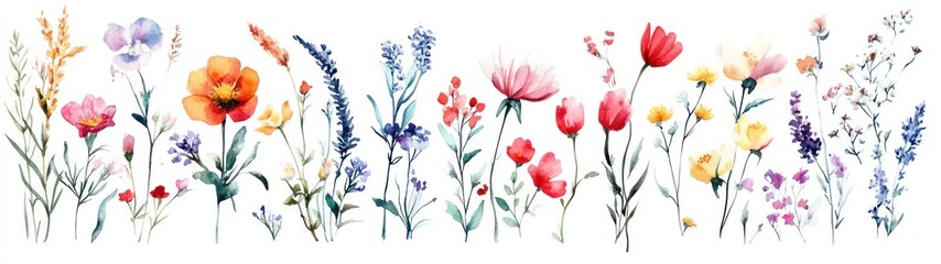Watercolor Painting of Assorted Wildflowers
