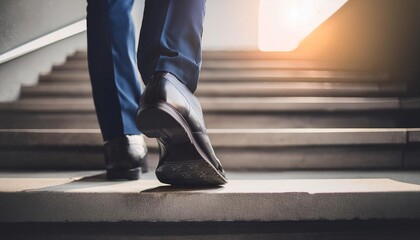 Person taking a step on a staircase, symbolizing progress, movement, and action.