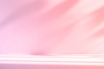 Abstract pink color gradient studio background for product presentation. Empty room with shadows of window and flowers and plant leaves . 3d room with copy space. Summer concert. Blurred backdrop.