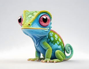 green chameleon with a smile