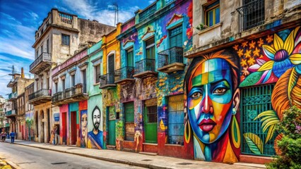 Fototapeta premium Colorful graffiti art decorating the walls of Havana, Cuba , street art, urban, vibrant, mural, creative, bold, artistic, city