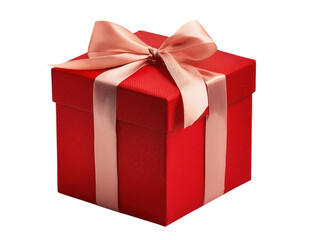 Obraz premium A red gift box with a beige ribbon tied into a bow cut out transparent isolated on white background PNG