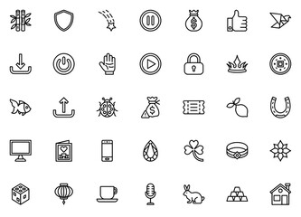 Set Of Miscellaneous Thick Line Icons Icons Web Header Banner Design Containing Luck,Computer,Technology,Game,Chance Business Infographic Elements Logo Vector Illustration