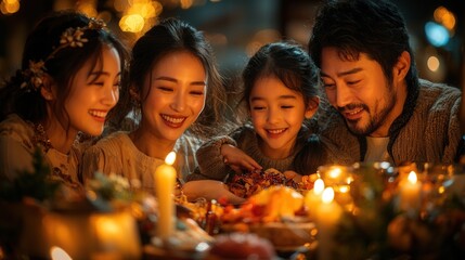 Fototapeta premium The inspiring image of a family coming together for Thanksgiving demonstrates the love of tradition and the power of love and connection.