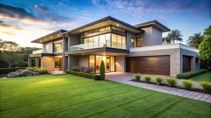 Contemporary luxury home with lush green lawn , modern, high-end, elegant, architecture, design, luxury, exterior