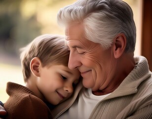 Grandparent embracing a grandchild, representing family, love, and intergenerational bonding.