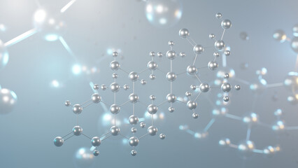 dexamethasone molecular structure, 3d model molecule, glucocorticoid medication, structural chemical formula view from a microscope