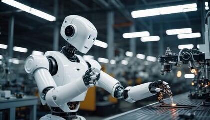Fototapeta premium .Robotic manufacturing, the factory of the future. Generative ai